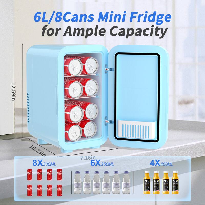 6L/8Cans Mini Fridge for Ample Capacity

12.59in x 10.23in x 7.16in

8x330ML
6x350ML
4x400ML