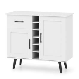 Costway - 2-Door Wine Bar Cabinet Kitchen Sideboard Buffet with Drawer & Adjustable Shelves - White