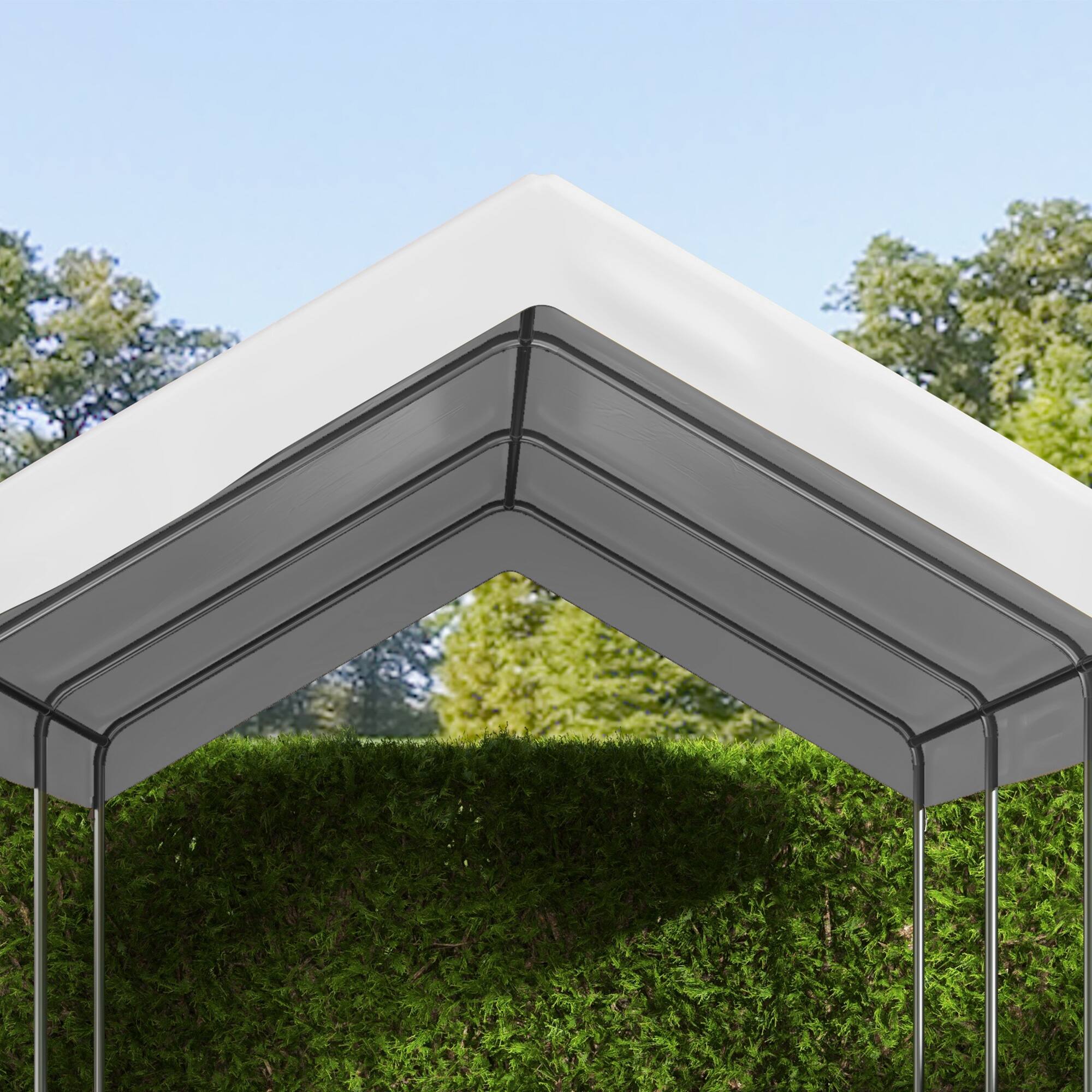 Alt View 4. Outsunny - 19.7' x 9.7' Carport Replacement Top Canopy Cover for Model 84C-207WT or 84C-386V00WT, Waterproof - White.