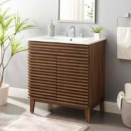 Modway - Render 30" and 36" Bathroom Vanities with White Basin Included - Walnut White