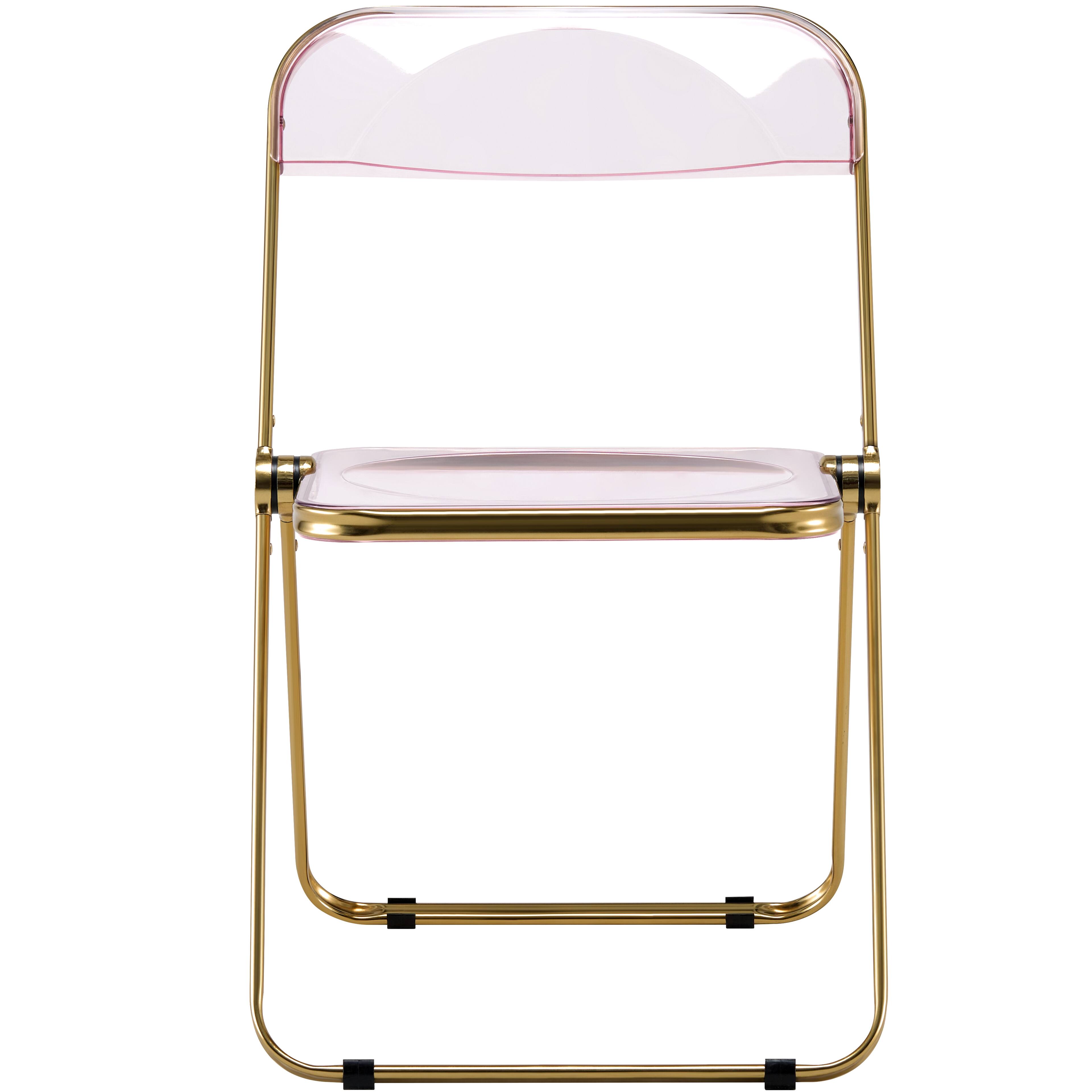 Alt View 1. LeisureMod - Lawrence Clear Acrylic Folding Chair, Modern Gold Chrome Frame, Fully Assembled Portable Dining Seat - Rose Pink.
