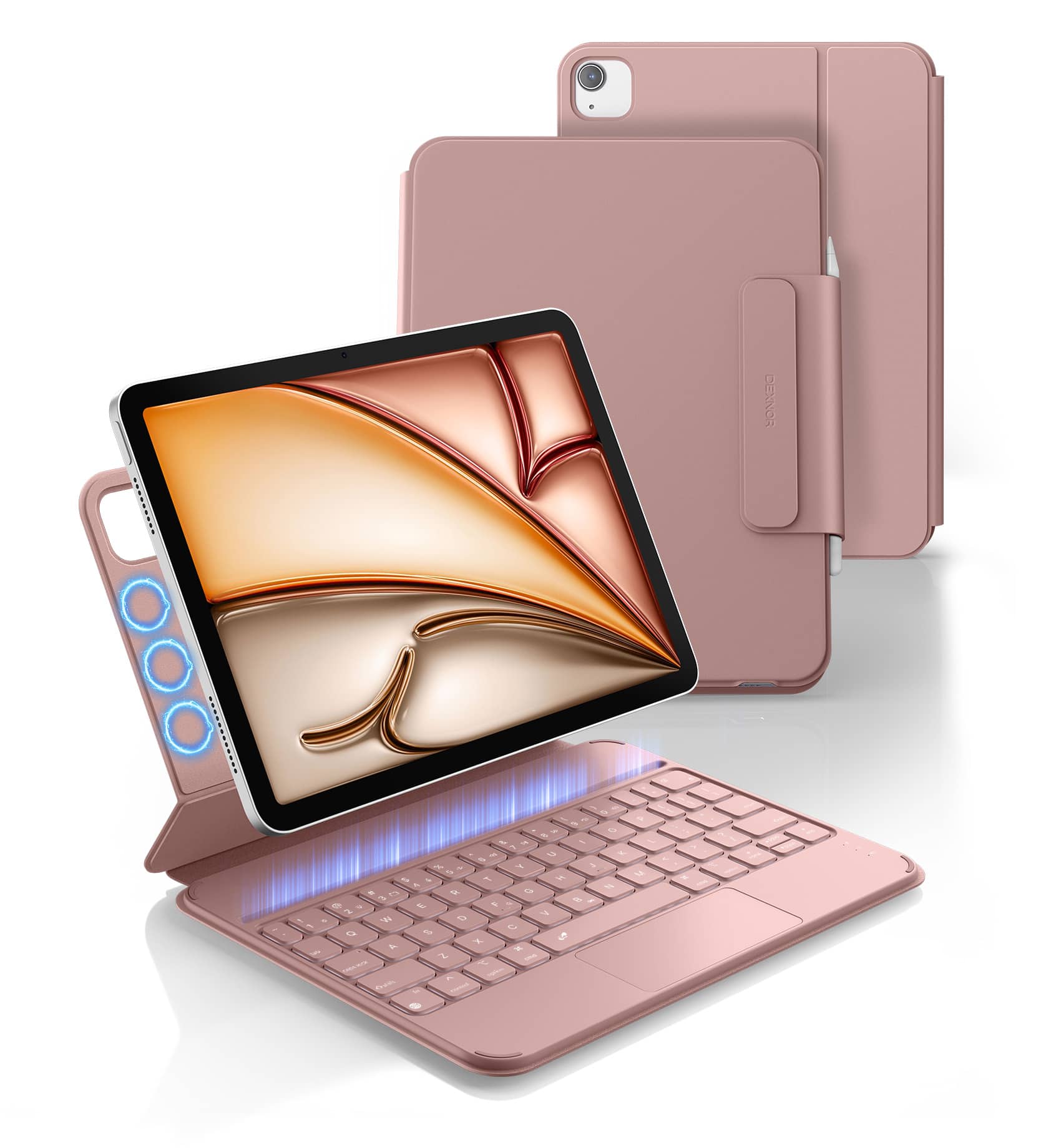 Dexnor - Keyboard&Case for iPad Air 11 inch M3/M2, iPad Pro 11, iPad Air 5th/4th Gen with Ultra-Thin Magnetic Detachable Trackpad - Pink