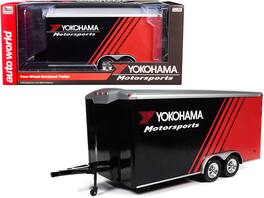 Autoworld - Four Wheel Enclosed Car Trailer "Yokohama Motorsports" for 1/18 Scale Model Cars by Auto World - Black And Red