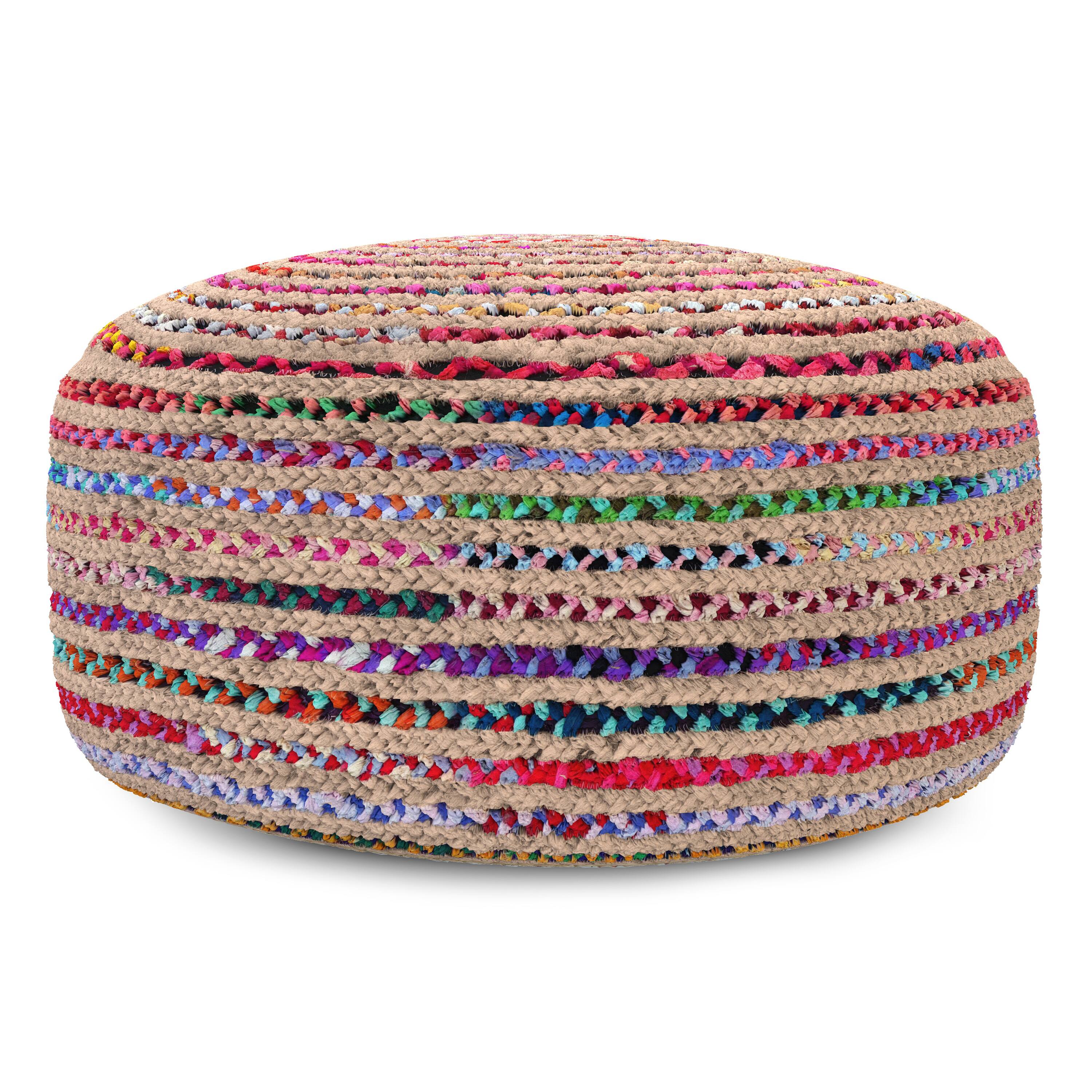 Left. Simpli Home - Simpli Home Margo 30 inch Wide Round Pouf in Multi-Color Handwoven Jute and Cotton - Multi Color.