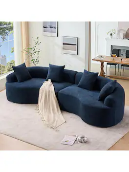 Trinkets Crazed - 110" Curved Sectional Sofa For Living Room,Deep Seat Cloud Floor Couch With 4 Pillows,Chenille Upholstered Couch - Navy
