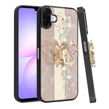 Front. Kitcheniva - Enchanted Butterfly Rhinestone Glitter Phone Cover Phone Case With Ring Stand Tempered Glass For Samsung Galaxy A07 Gold - Gold.