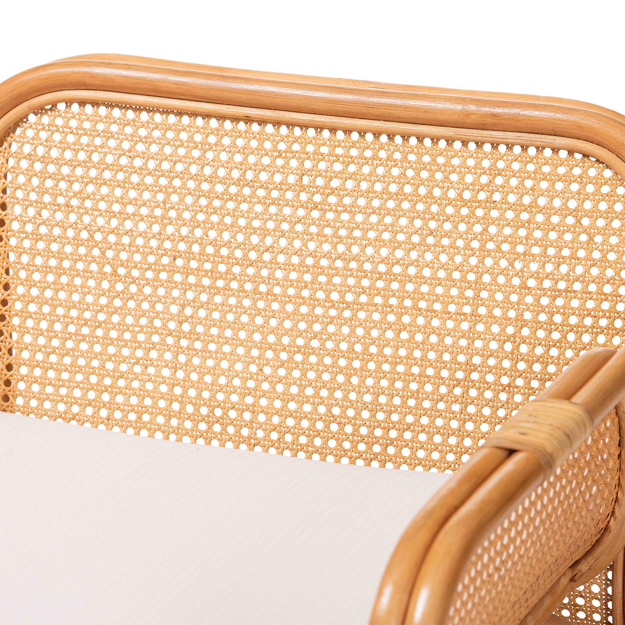 Alt View 1. bali & pari - Cambridge Natural Rattan Armchair - Handcrafted Lounge Chair with Cushion, Rounded Frame with Cane Woven Panels - Light Honey.