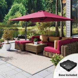 Mondawe - 10*10ft Large Patio Cantilever Umbrella with Bluetooth Speaker and Base - Red