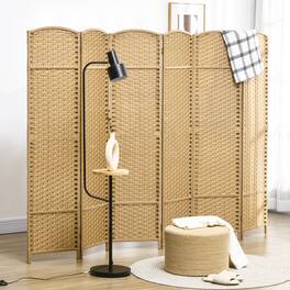 MOOSOO - 6 Panel Room Divider, Folding Privacy Screen, 5.6' Room Separator, Wave Fiber Freestanding Partition Wall Divider - Natural