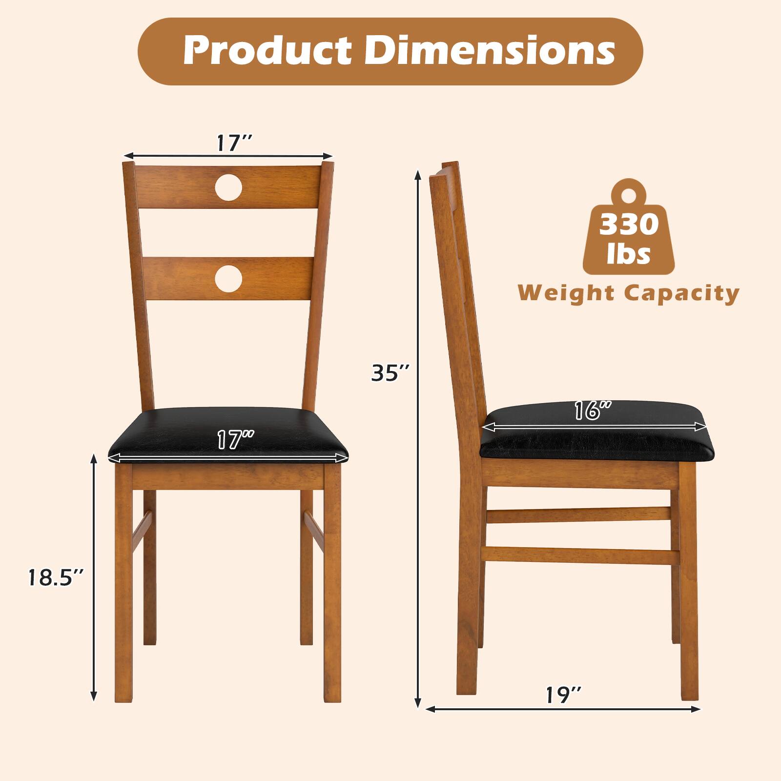Product Dimensions: 17" x 18.5" x 35"  
Weight Capacity: 330 lbs