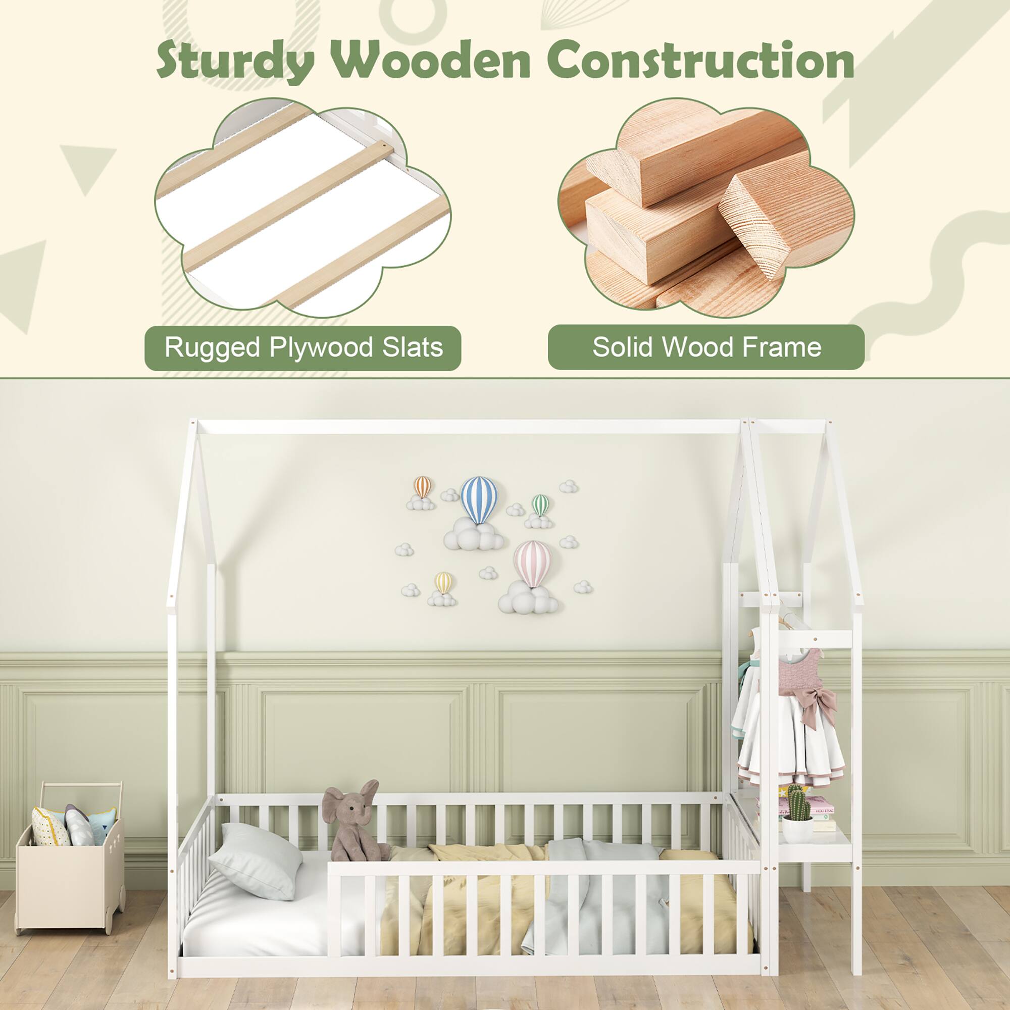 Sturdy Wooden Construction, Rugged Plywood Slats, Solid Wood Frame