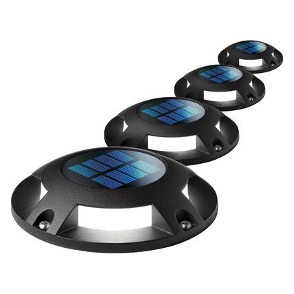 Front. Home Zone Security - Solar-Powered Waterproof Integrated LED Deck Lights 20 Lumens, 4 Pack - Black.