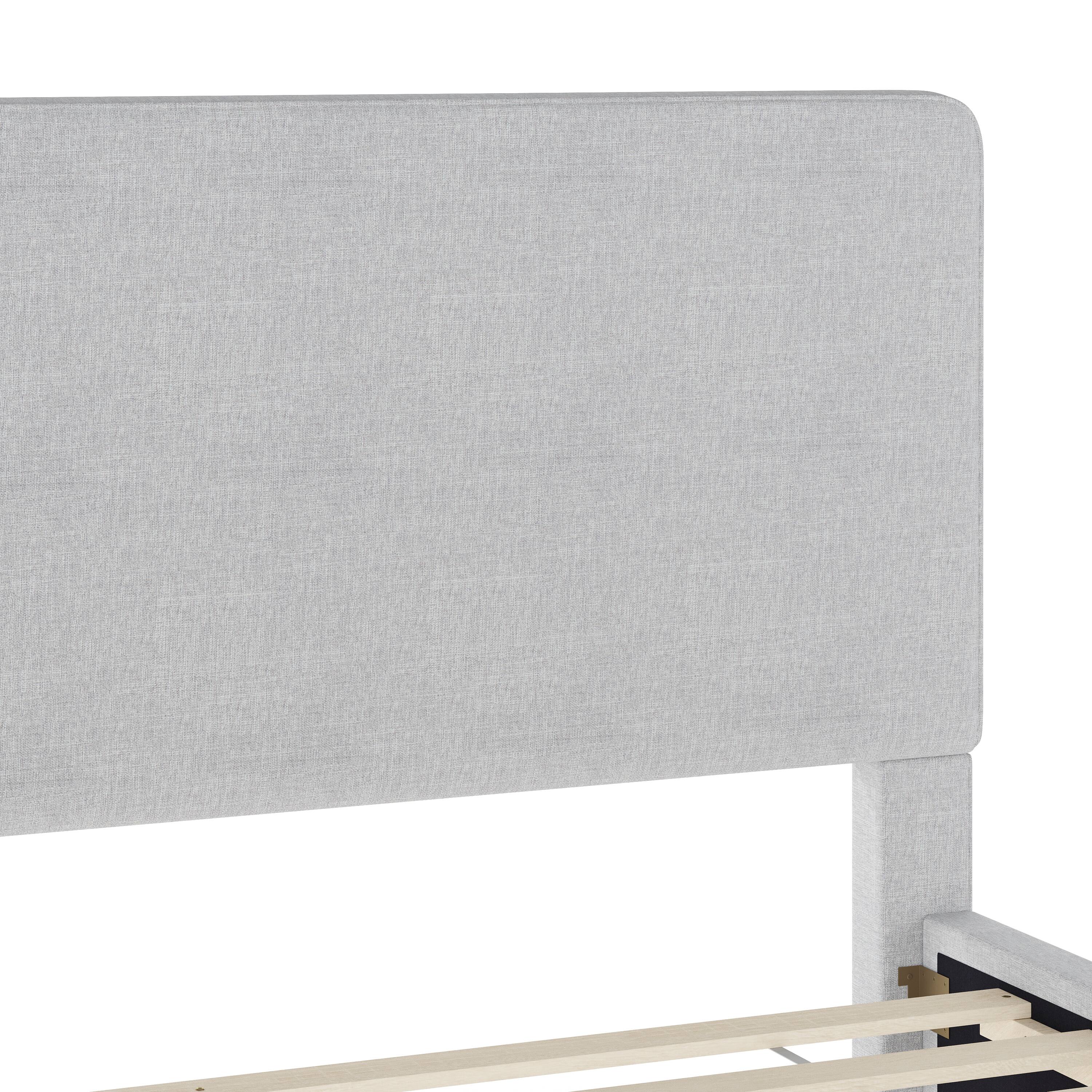 Alt View 19. Martha Stewart - Britta Faux Linen Upholstered Queen Size Platform Bed with Piped Headboard - Gray Fabric/Walnut Legs.