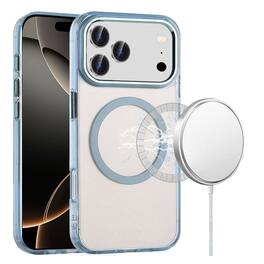 Kitcheniva - Trans-Clear Metal Buttons Phone Case With Tempered Glass For iPhone 17 Pro - Light Blue