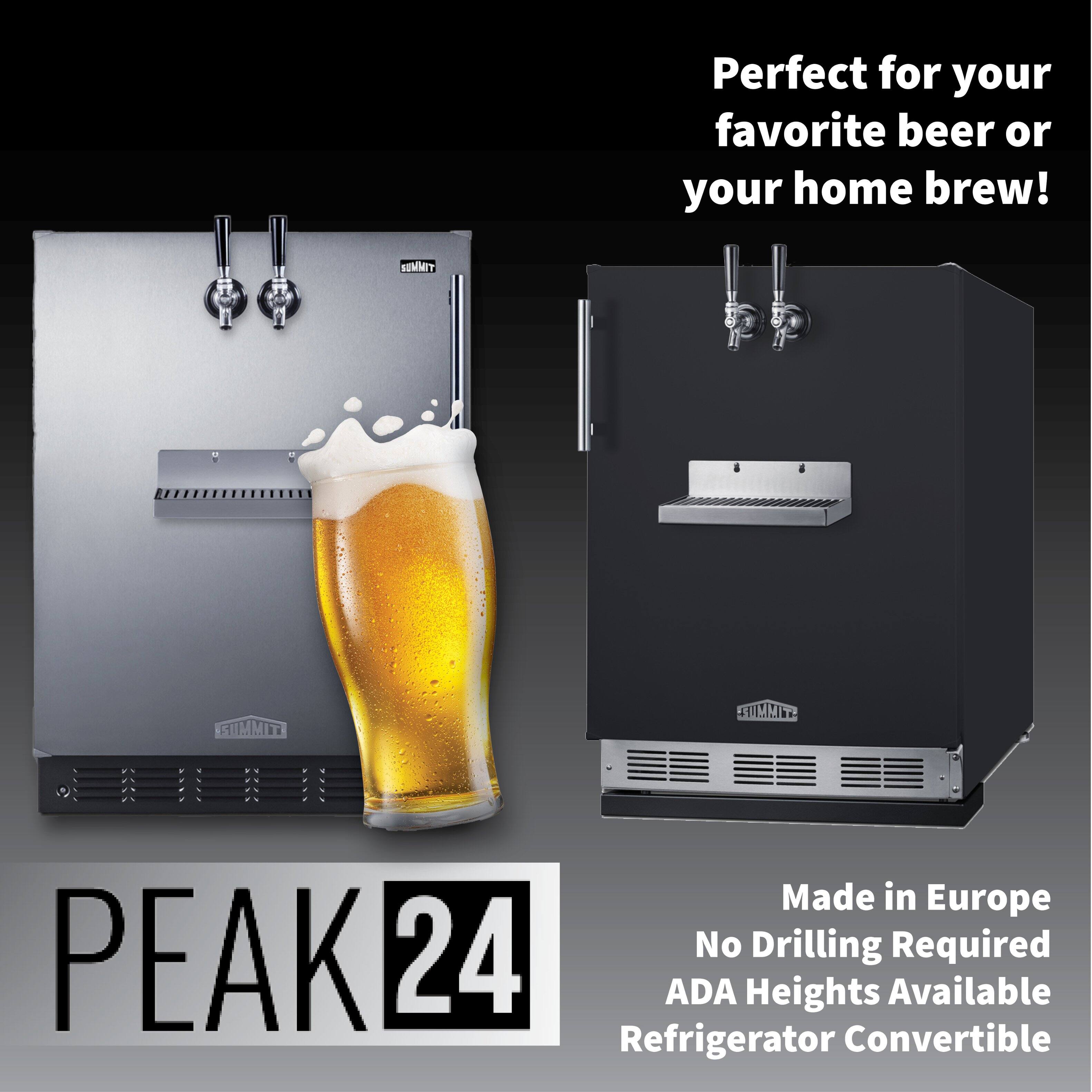 Perfect for your favorite beer or your home brew!  
SUMMIT SUMMIT IMMIFL  
Made in Europe  
24 No Drilling Required  
PEAK 24  
ADA Heights Available  
Refrigerator Convertible