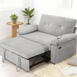 Dyonery - 3 in 1 Convertible Sleeper Sofa Bed, Pull Out Couch Bed with USB Ports, Reclining Backrest, Side Pockets - Gray