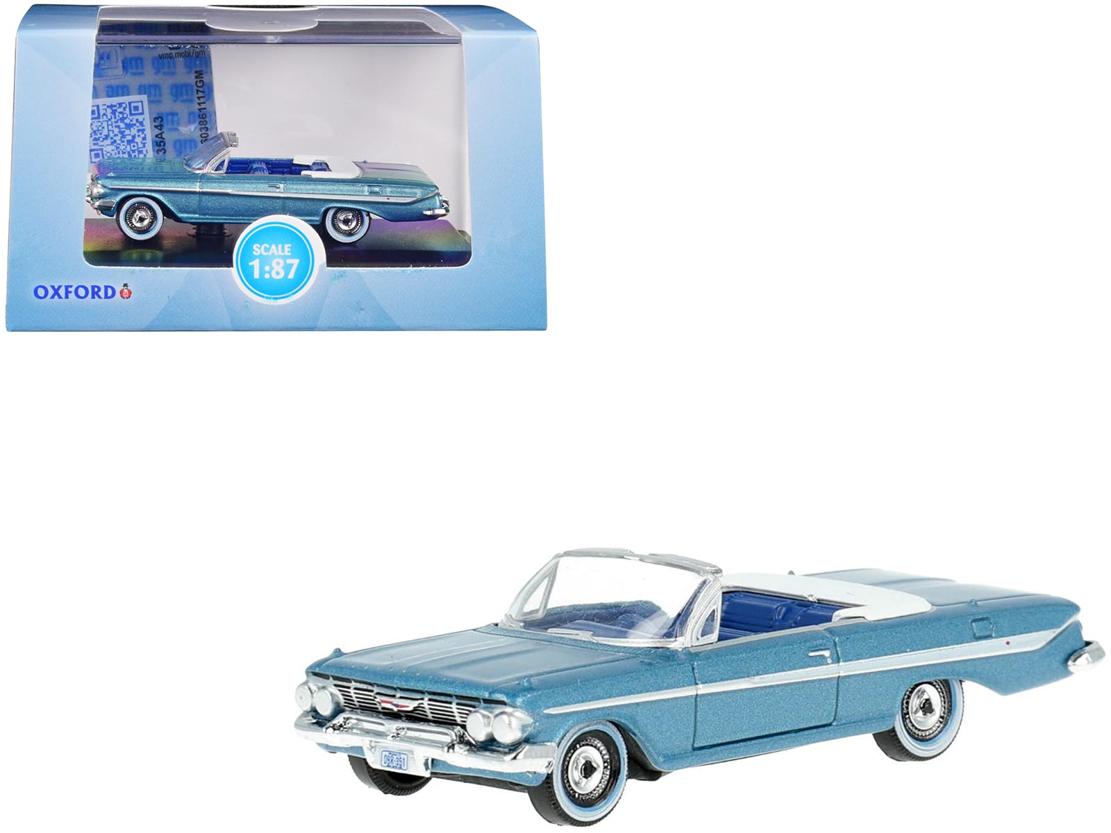 1961 Chevrolet Impala Convertible Jewel Blue Met. & White w/Blue Interior 1/87 (HO) Scale Model Car by Oxford Diecast price history on PriceWatchPro