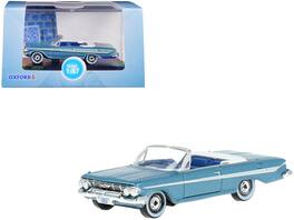 Oxford Diecast - 1961 Chevrolet Impala Convertible Jewel Interior 1/87 (HO) Scale Diecast Model Car - Blue Metallic and White with Blue