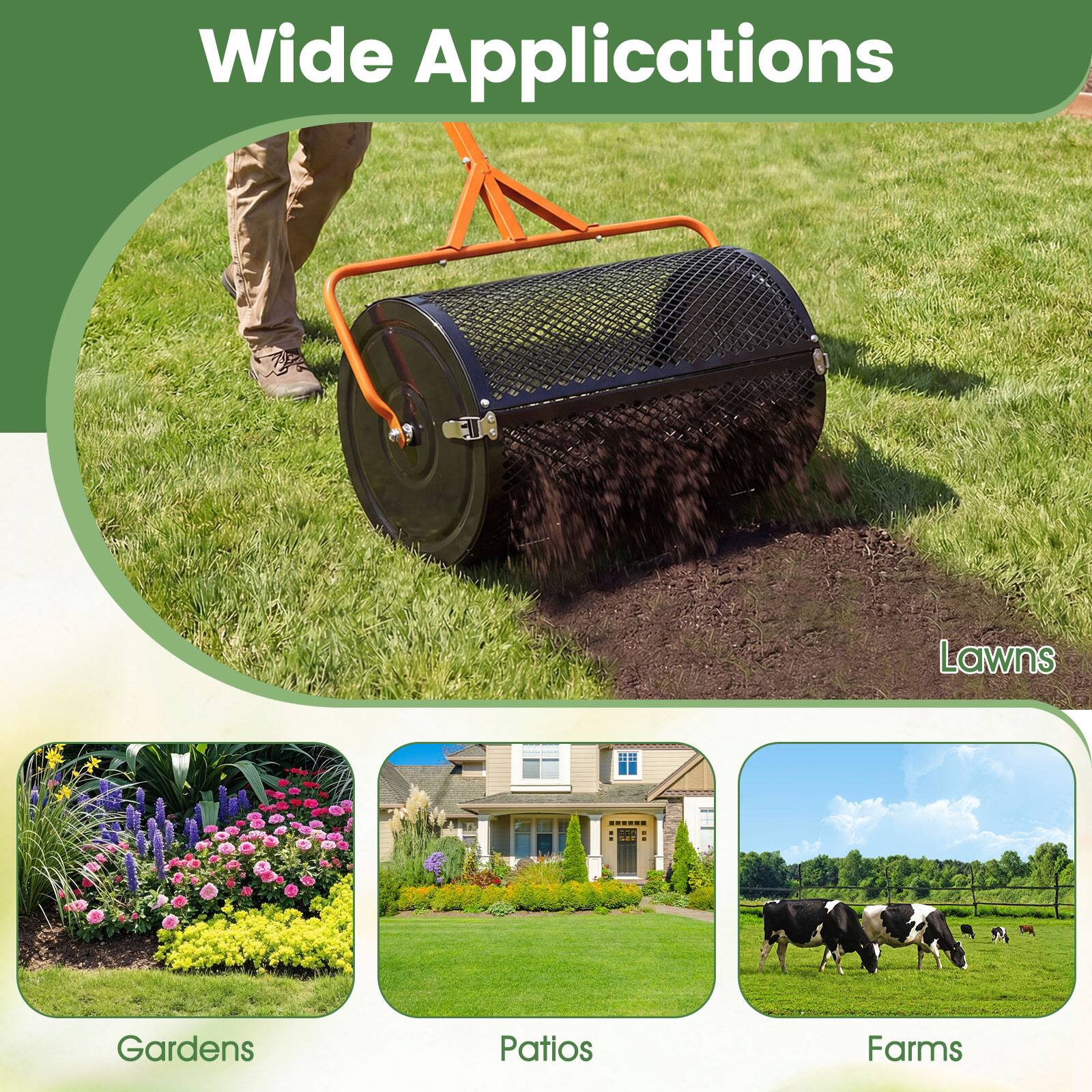 Wide Applications  
- Lawns  
- Gardens  
- Patios  
- Farms