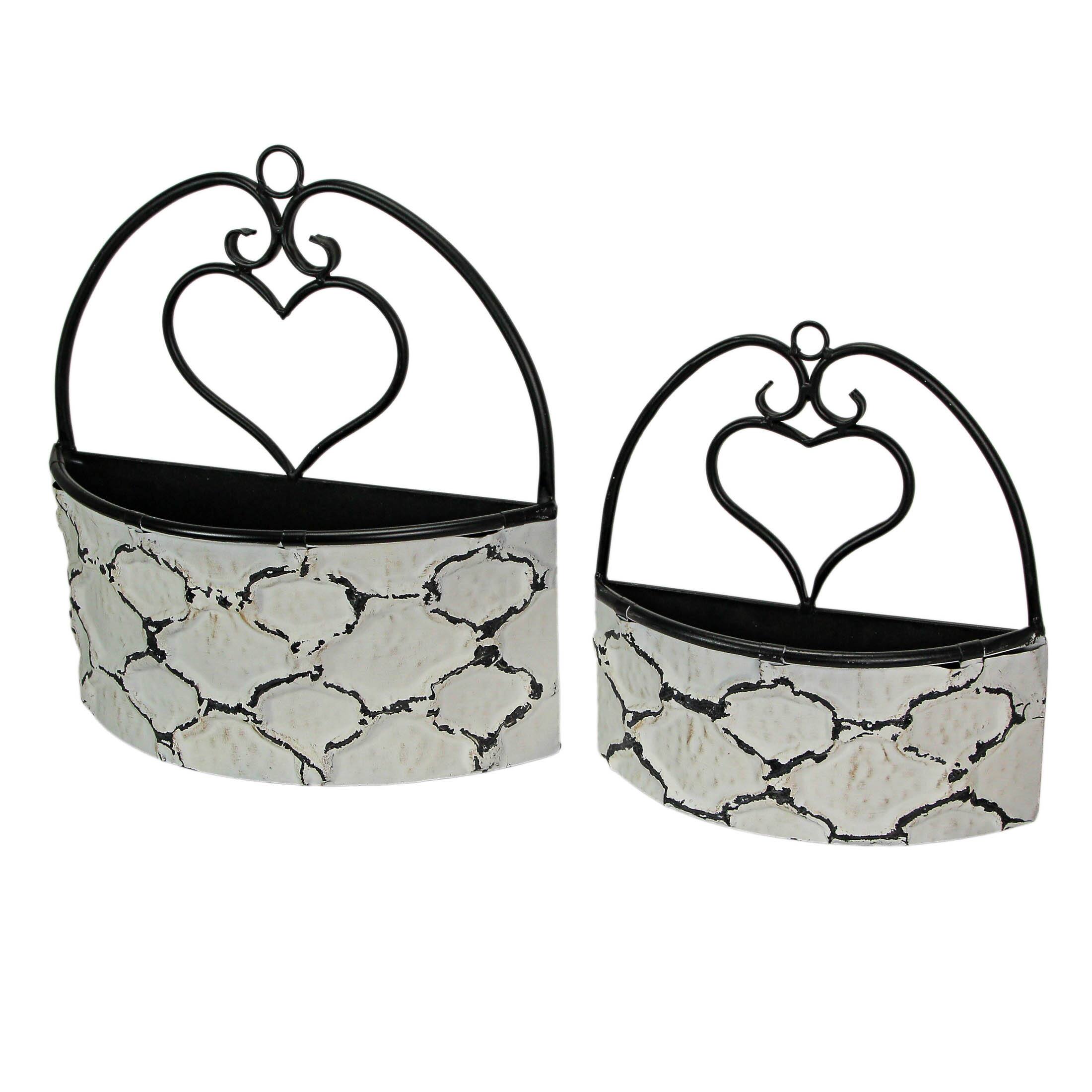 Alt View 1. Special T Imports - Large & Small Galvanized Metal Rustic White Wall Pocket Planters Heart Hanging Decor Set of 2 - White.