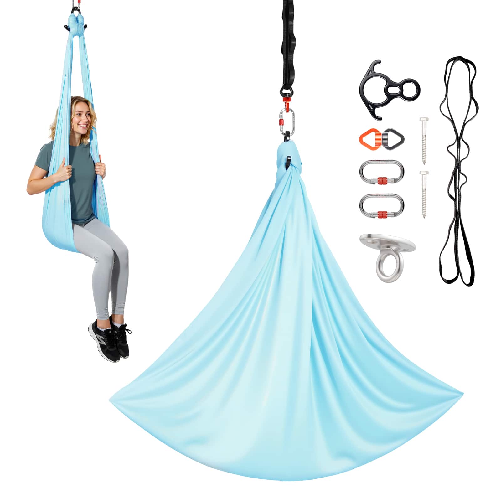 VEVOR - Aerial Yoga Hammock, Maximum 300 lbs Load Aerial Silk, Yoga Swing with Nylon Fabric, Daisy Rope, PE Zipper Bag - Light Blue