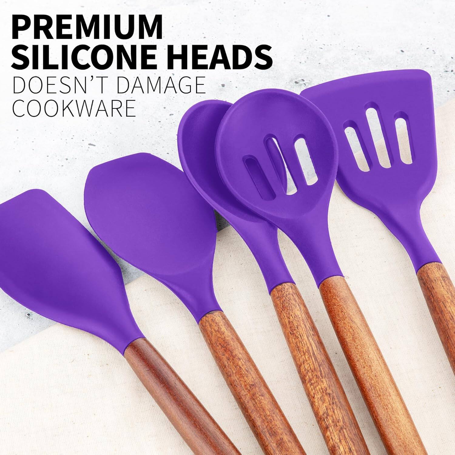 PREMIUM SILICONE HEADS  
DOESN'T DAMAGE COOKWARE