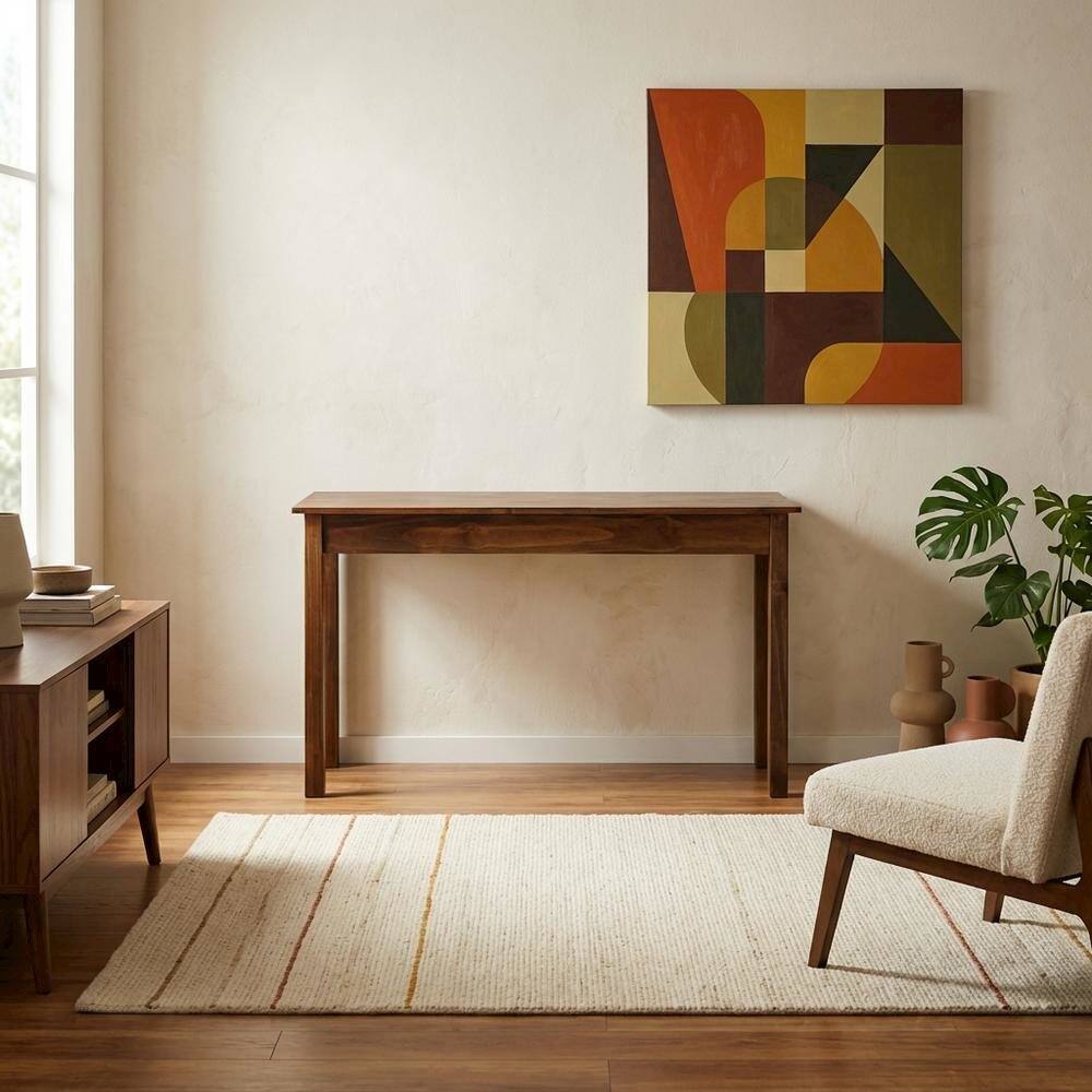 Alt View 3. FurniFact - Wooden console table with concealed drawer for stylish storage - Warm Brown.