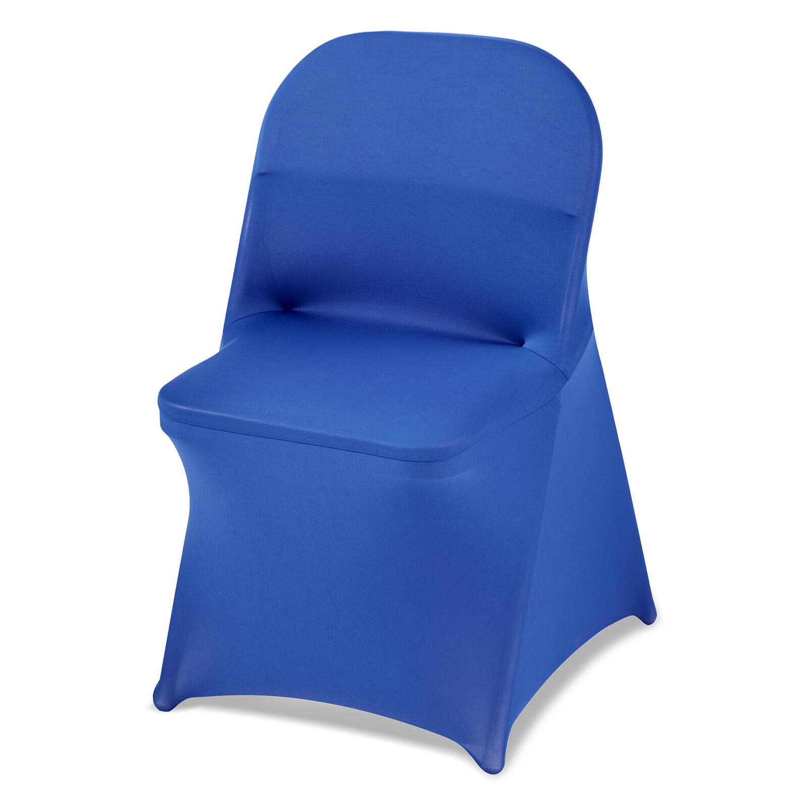 Front. VEVOR - 50 Pcs Blue Chair Covers, Polyester Spandex Chair Cover, Stretch Slipcovers for Wedding Party Dining Banquet - Blue.