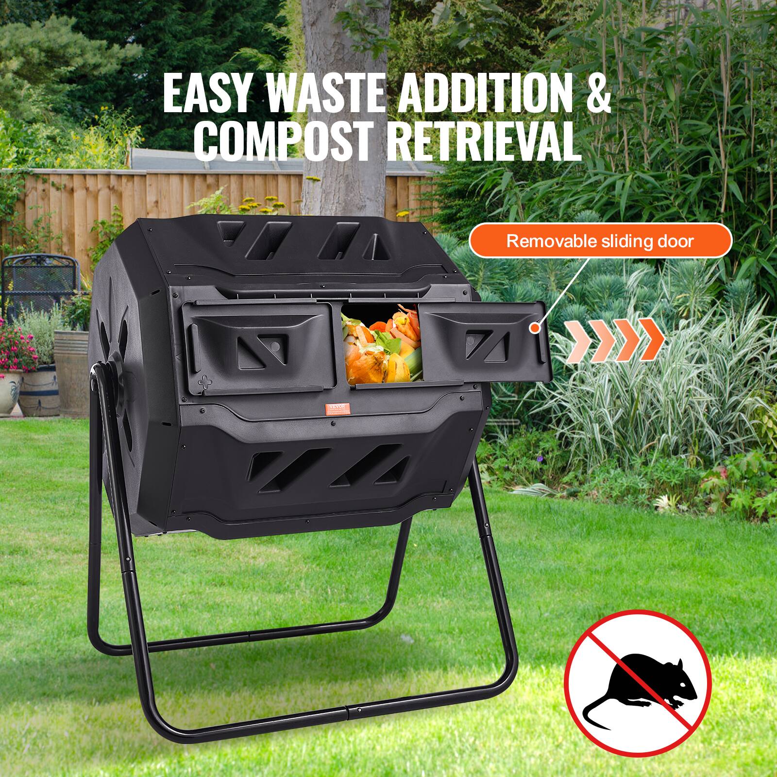 EASY WASTE ADDITION & COMPOST RETRIEVAL
Removable sliding door