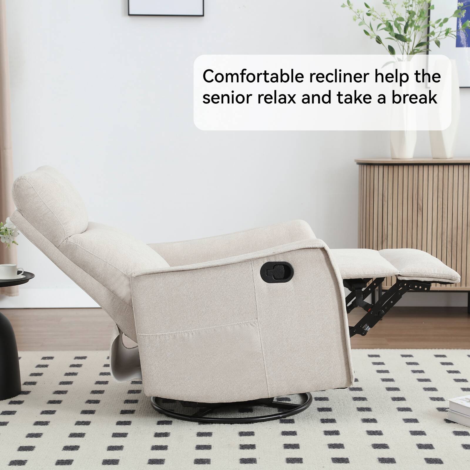 Comfortable recliner helps the senior relax and take a break