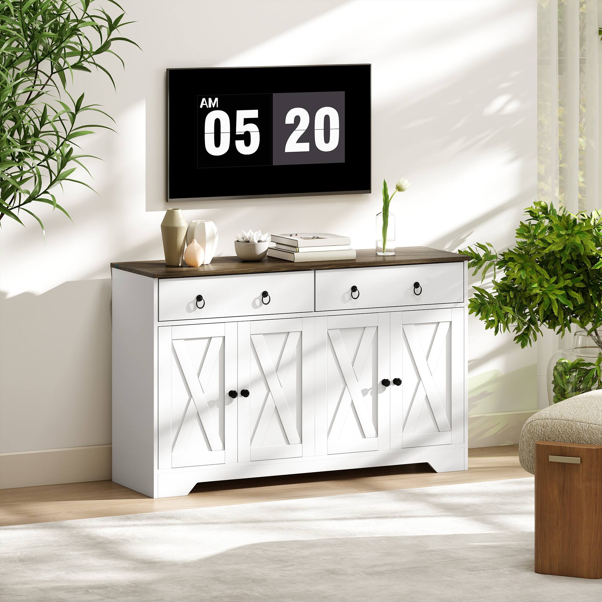 Alt View 8. Homcom - Storage Sideboard, Farmhouse Buffet Cabinet with Barn Style Doors, Drawers - White.