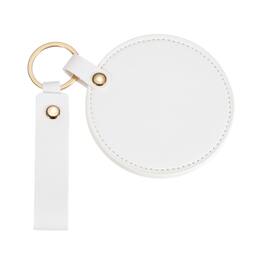 Unique Bargains - Keychain Mirror, Mini Compact Mirror with PU Leather Cover Round Portable Rotating Folding Keyring for Women - Cream White