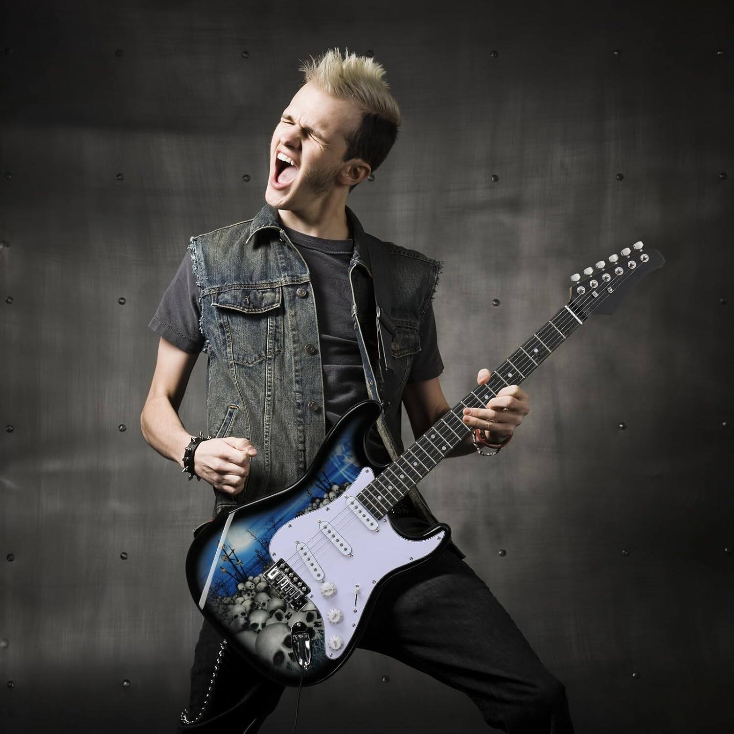 Alt View 1. Winado - 39 Inch Electric Guitar, Full-Size Beginner Solid Body Guitar Kit with Gig Bag Strap Tremolo Bar Cable Picks - Blue & White.