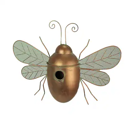Front. The Gerson Companies - Metal Copper Hanging Decorative Bumblebee Bird House Outdoor Home Garden Decor - Copper.
