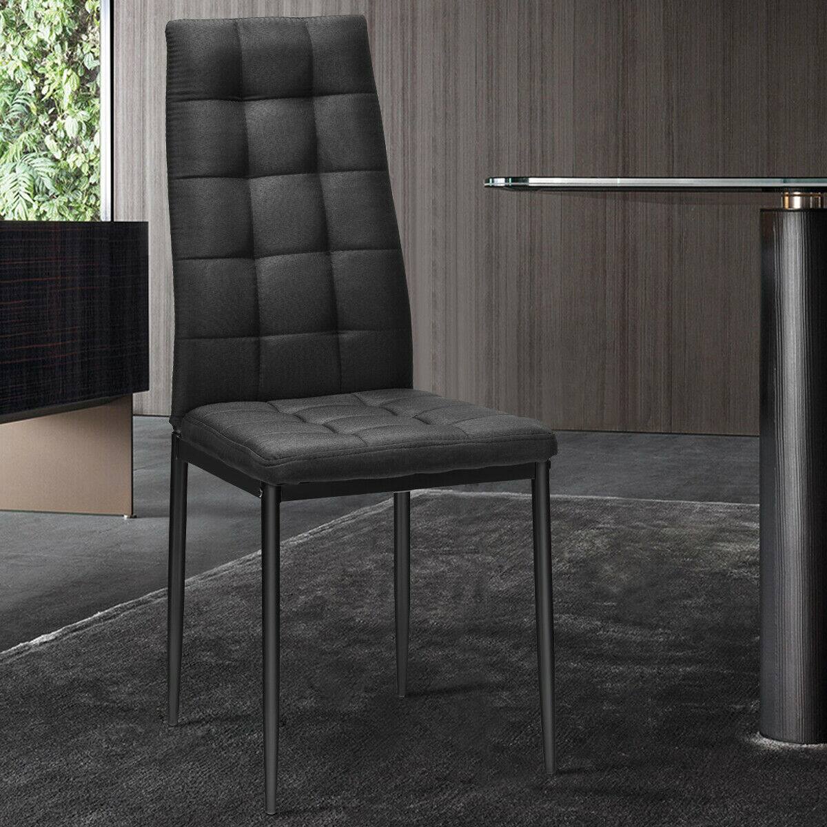 Alt View 3. Gymax - Gymax Set of 4 Kitchen Dining Side Chairs Fabric Cushion with Metal Frame High Back - Black.