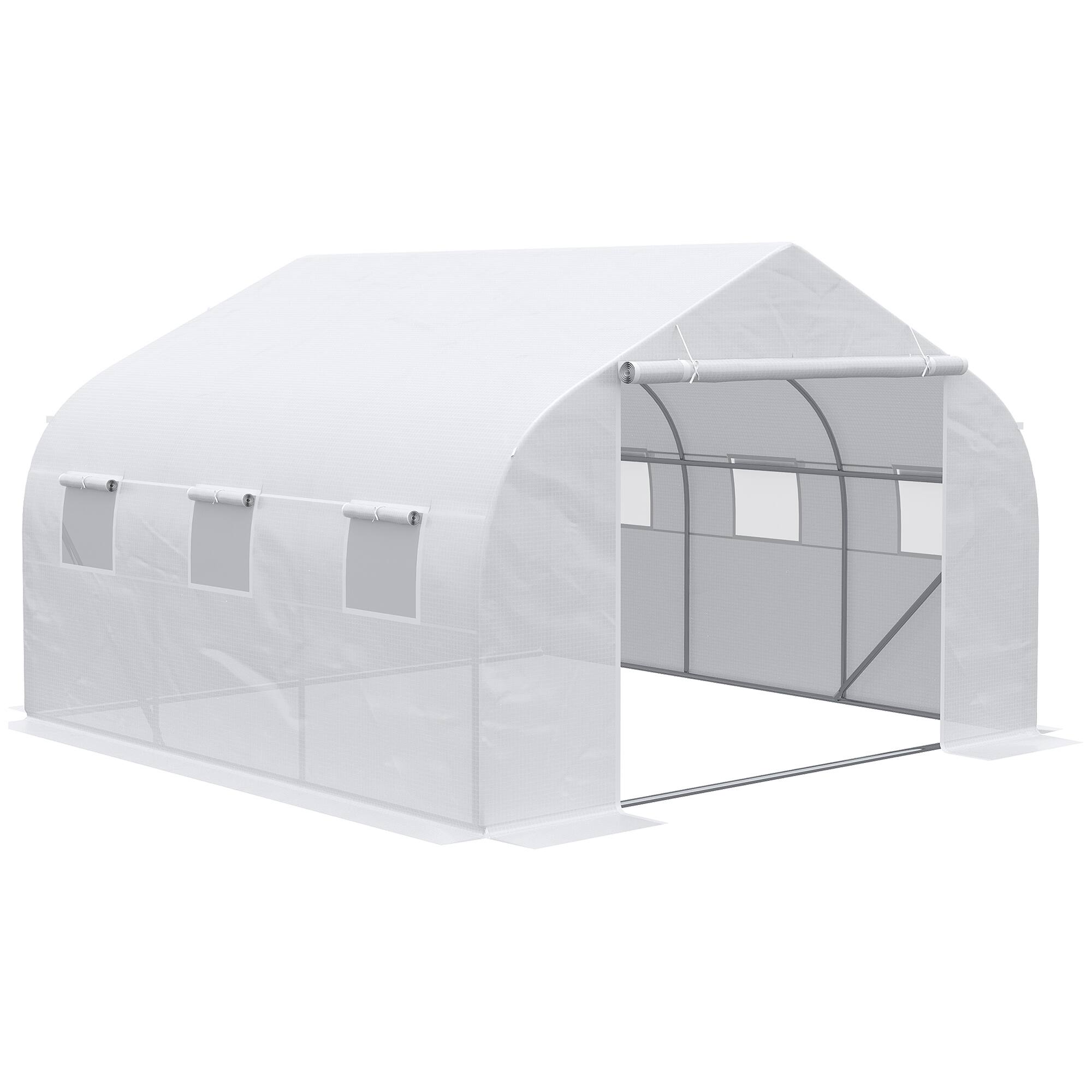 Alt View 7. Outsunny - 11.5' x 10' x 6.5' Walk-in Greenhouse, Tunnel Green House with Zippered Mesh Door and 6 Mesh Windows - White.