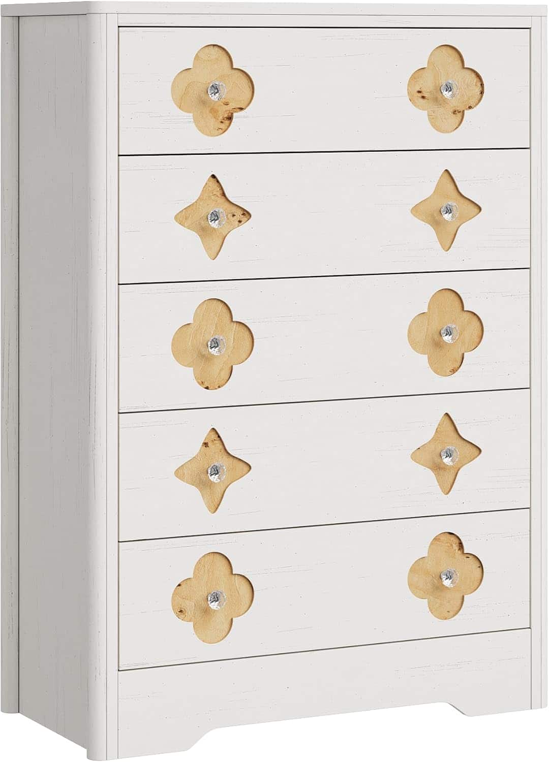 Acekool - Fluted 5 Drawer Tall Dresser for Bedroom 42.9 Inch Chest Large Clothes Storage Cabinet Drawer Organizer TV Stand - White