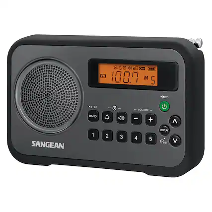 NT 1 O-T FM 100.7 M 5 STEP VOLUME BAND - + ^ SANGEAN 1 2 3 4 5 DISPLAY S SET V