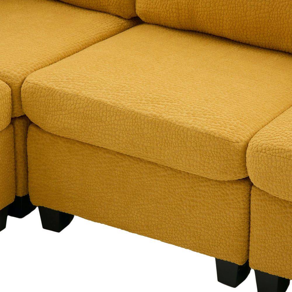 Alt View 9. Resenkos - U-Shaped 6-Seat Sectional, Configurable Modular Design with Chaise and Storage Ottoman, Mustard Yellow - Yellow.