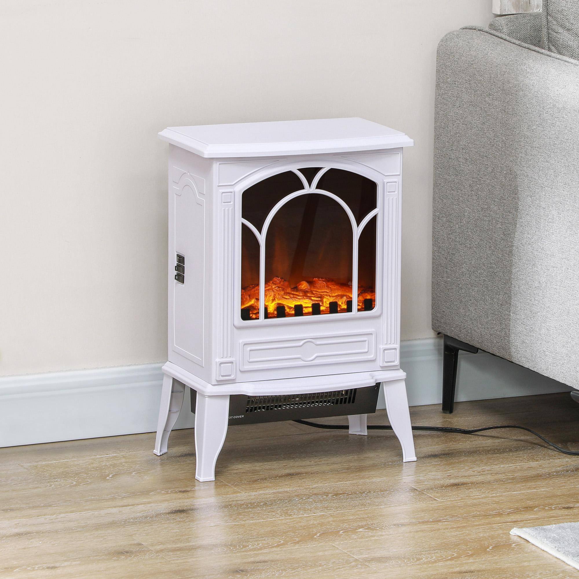Alt View 4. Resenkos - Electric Fireplace Heater, Freestanding Fireplace Stove，Realistic Flame Effect Overheat， White - White.