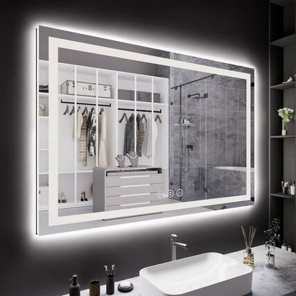 Front. Earthley Blooms - 16x24 Led Bathroom Mirror With Lights Anti-fog Backlit Front Lit Lighted Vanity For Wall Memory Function ... - 60"L x 40"W.