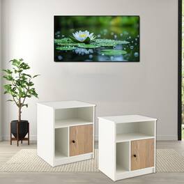 Hivvago - Set of 2 Tall Wooden End Tables with Door Cabinet and Dual Display Shelves - White