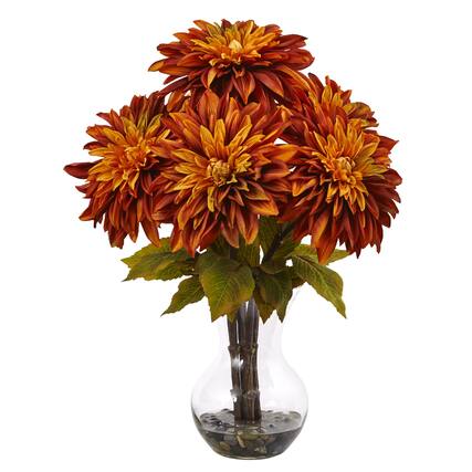Front. BreeBe - 17" Dahlia Arrangement Orange - Orange.