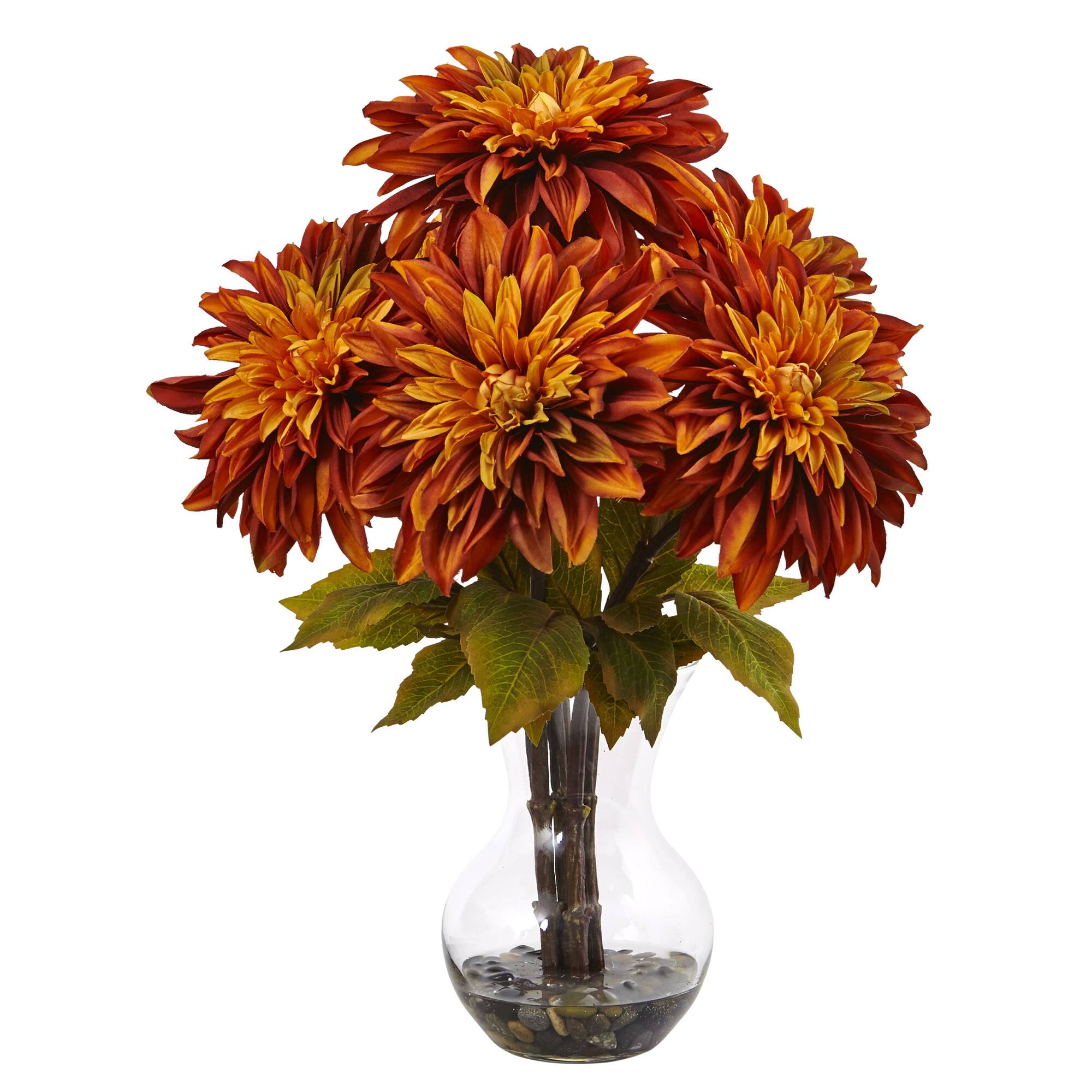 Front. BreeBe - 17" Dahlia Arrangement Orange - Orange.
