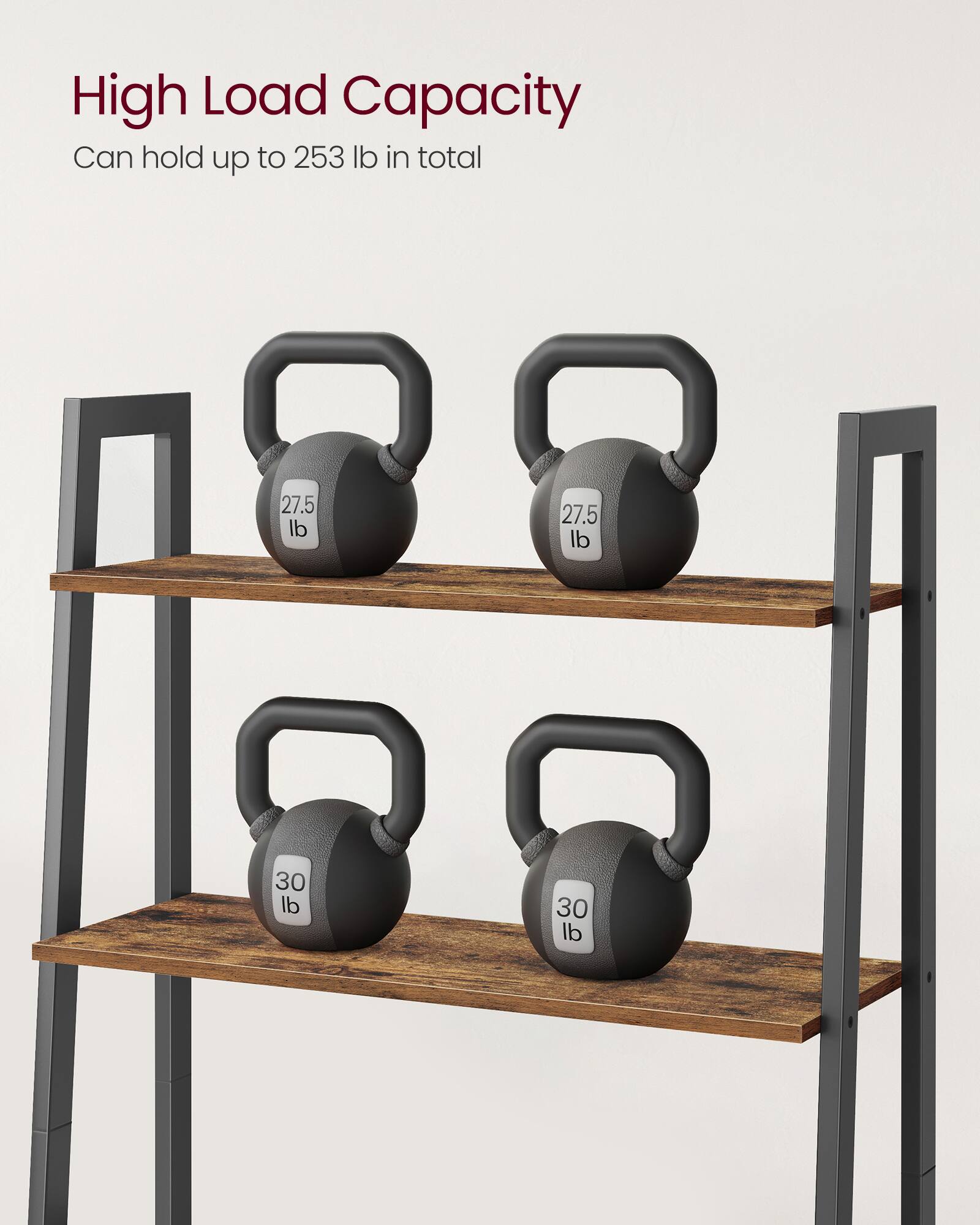 High Load Capacity  
Can hold up to 253 lb in total  
27.5 lb  
27.5 lb  
30 lb  
30 lb