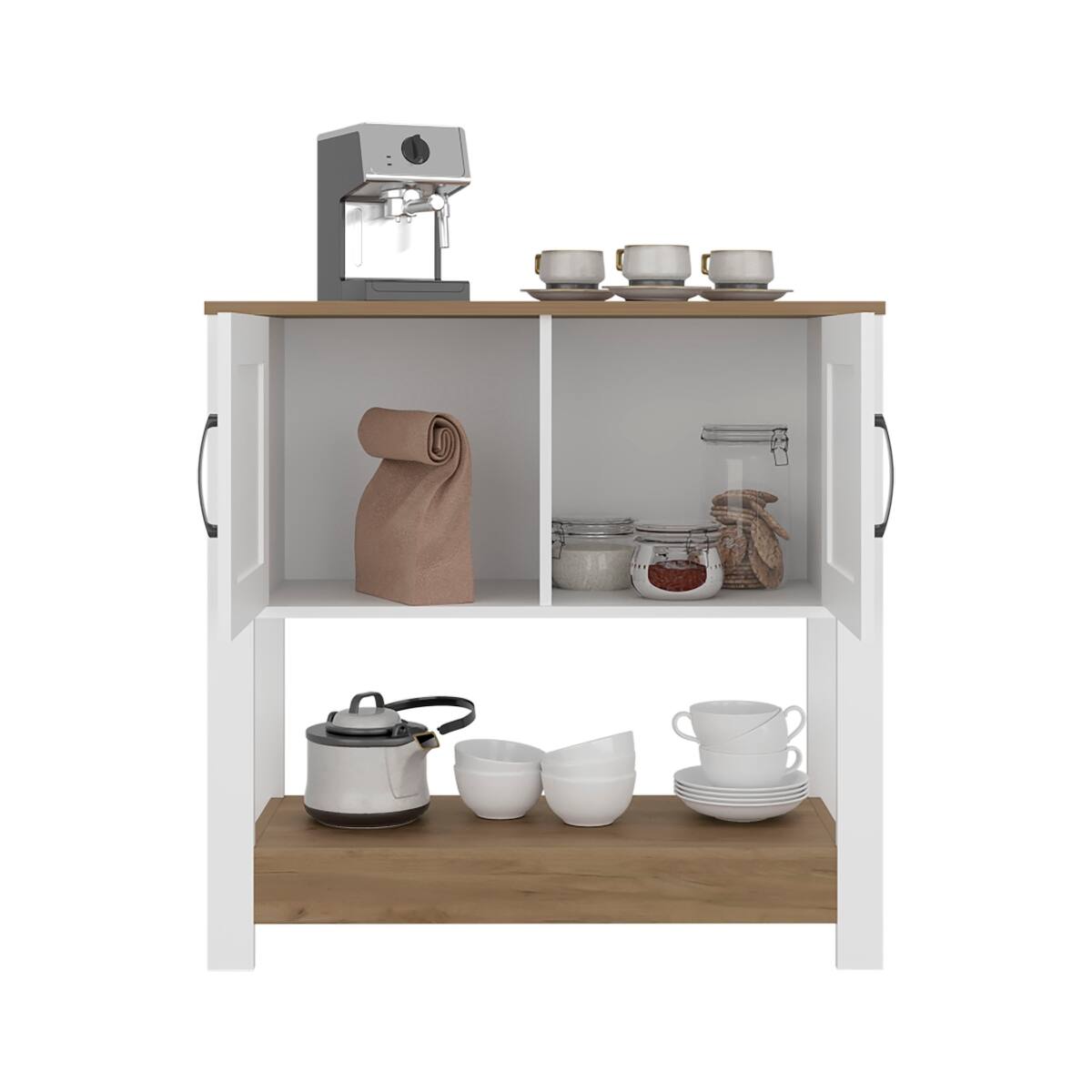 Angle. Loheer - Loheer white and natural oak coffee station coffee bar cabinet with storage doors 35 Inch - White and Natural.