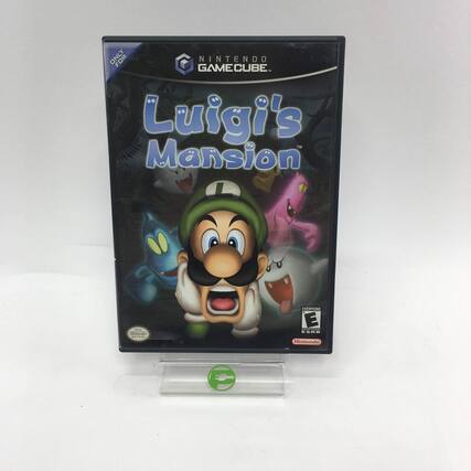 The text on the image should be grouped and corrected as follows:
"ONLY NINTENDO GAMECUBE Luigi's Mansion EVERYONE E MHR - Nintendo" - E (Everyone)