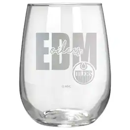Great American Products - Edmonton Oilers Etched 17oz. City Stemless Wine Glass - Multicolor