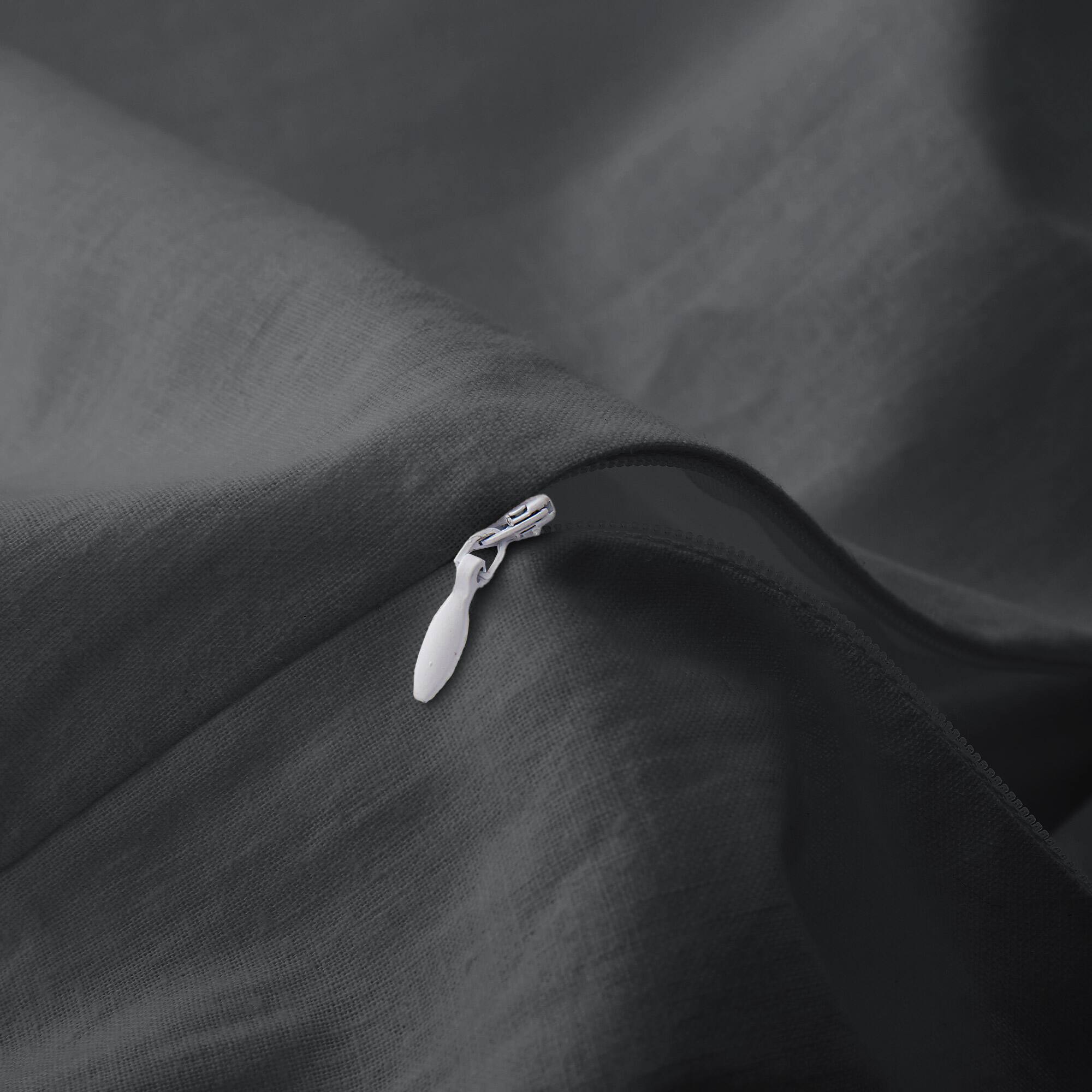 Left. Peace Nest - Peace Nest Linen Cotton Blend Duvet Cover Set, Dark Gray, Twin - Dark Gray.