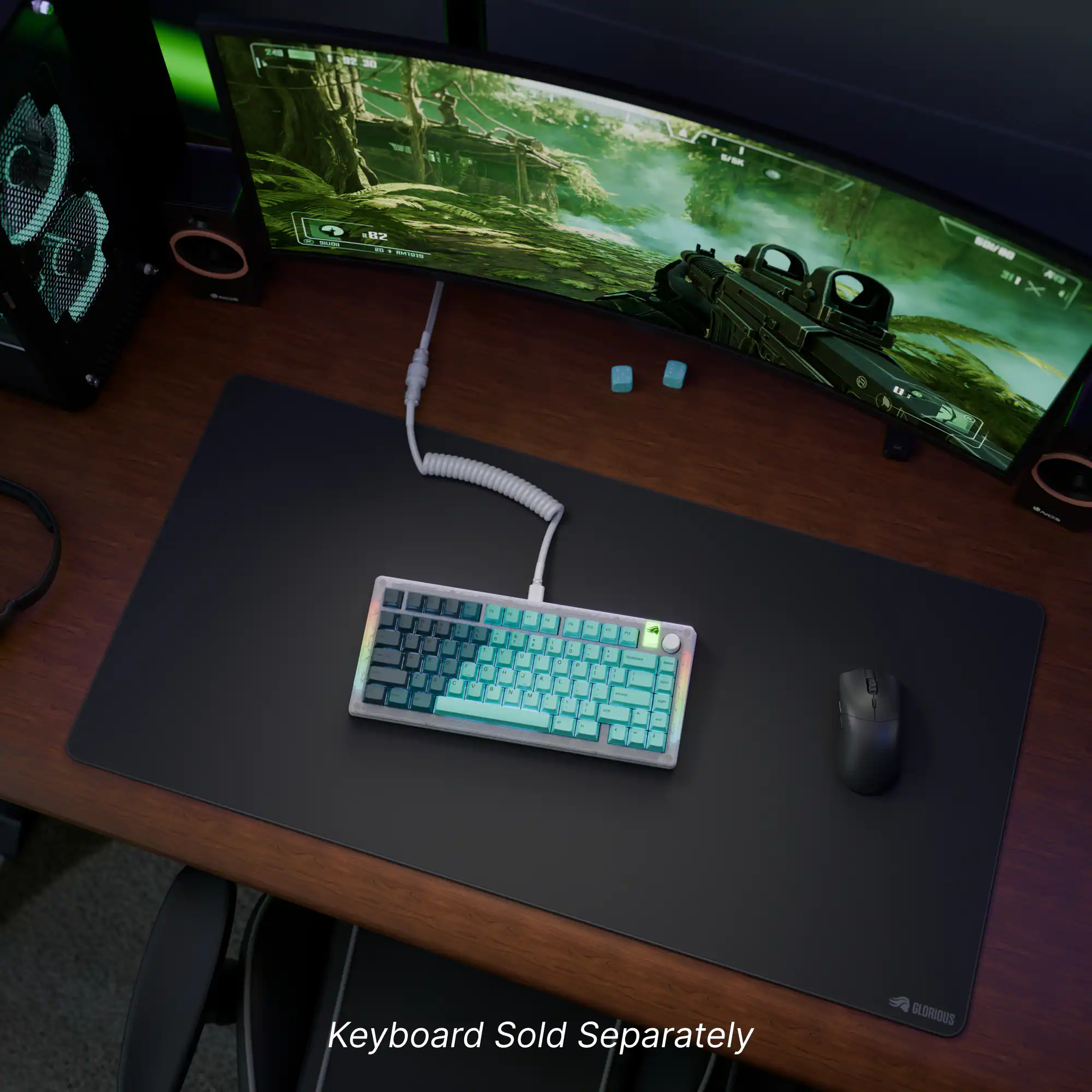 The text on the image is: "Keyboard Sold Separately GLORIOUS."